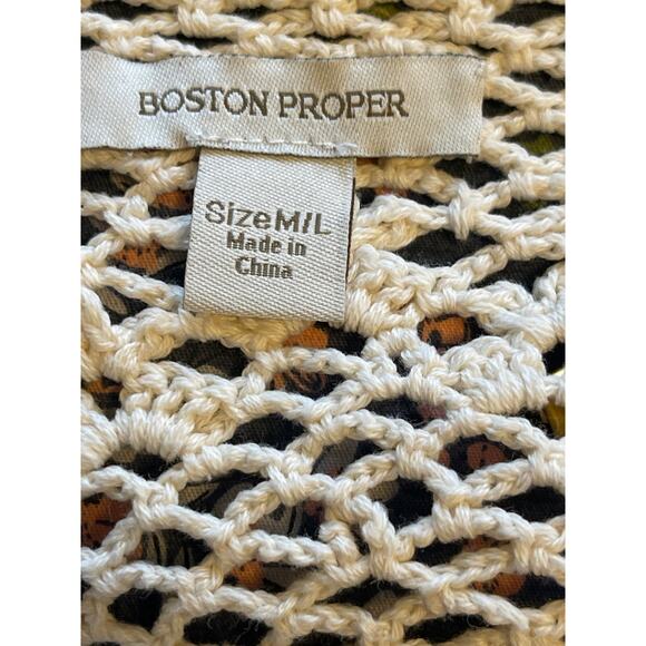 Boston Proper Crocheted Open Front Cardigan Sweater Top Cream M/L - Picture 7 of 7